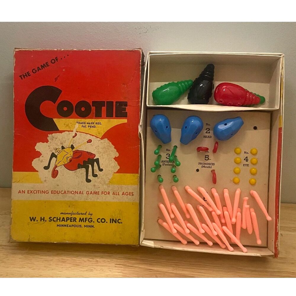 Vintage 1949 Cootie Game W.H. Schaper No. 200 Original Box Incomplete